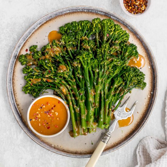 Steamed Broccolini with Satay Sauce - Recipe photo by The Real Food Geek