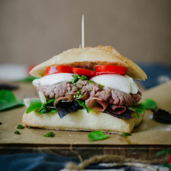 Italian Pesto Burger with Parma Ham - Recipe photo by zesttangerine