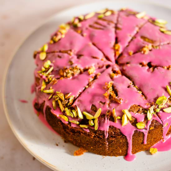 Raspberry Pistachio Cake - Recipe photo by tiffinandteaofficial