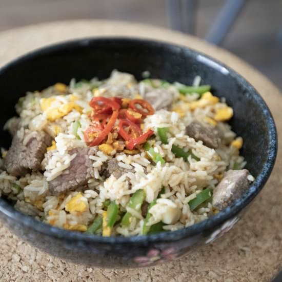 Sacha flavored beef fried rice - Recipe photo by foodmakesmehappy