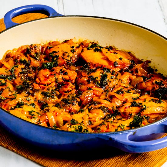 Saffron Chicken with Parsley - Recipe photo by kalynskitchen