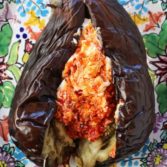 Whole roasted eggplant - Recipe photo by Food Gal