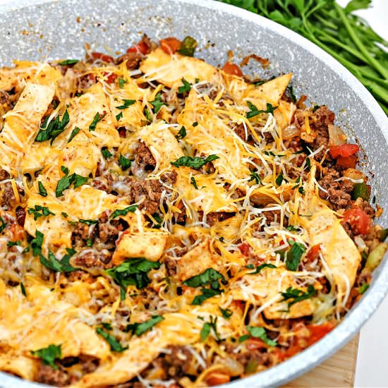 KETO BEEF BURRITO SKILLET - Recipe photo by Stylish Cravings
