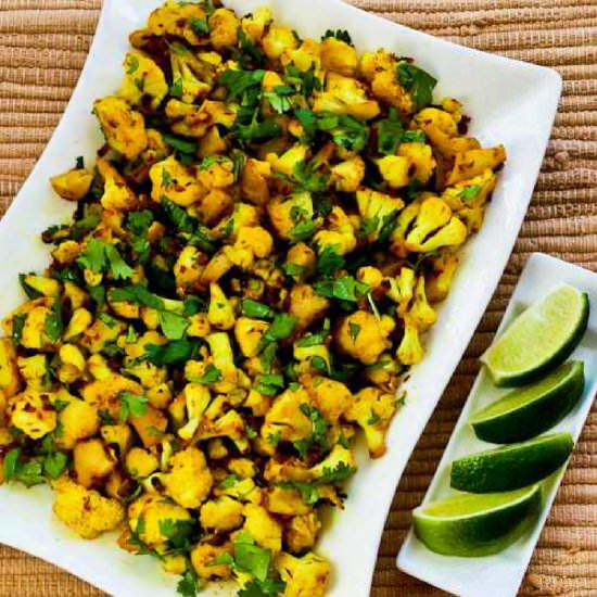 Curried Cauliflower - Recipe photo by kalynskitchen