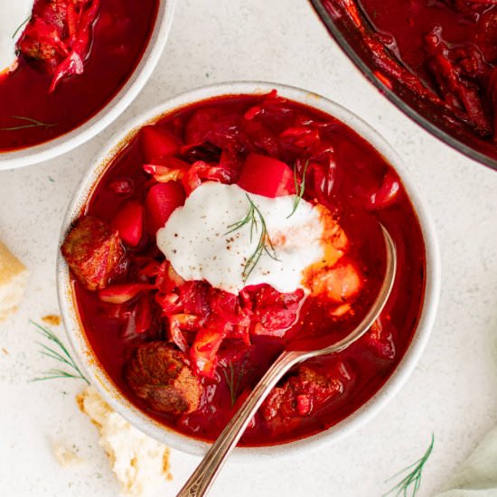 Ukrainian Borscht Soup - Recipe photo by theforkedspoon