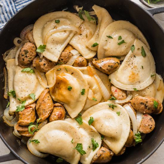 Pierogies and Sausage Skillet - Recipe photo by nourishandfete