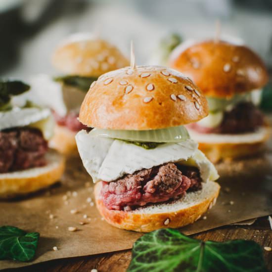 French Camembert Beef Burger Recipe - Recipe photo by zesttangerine