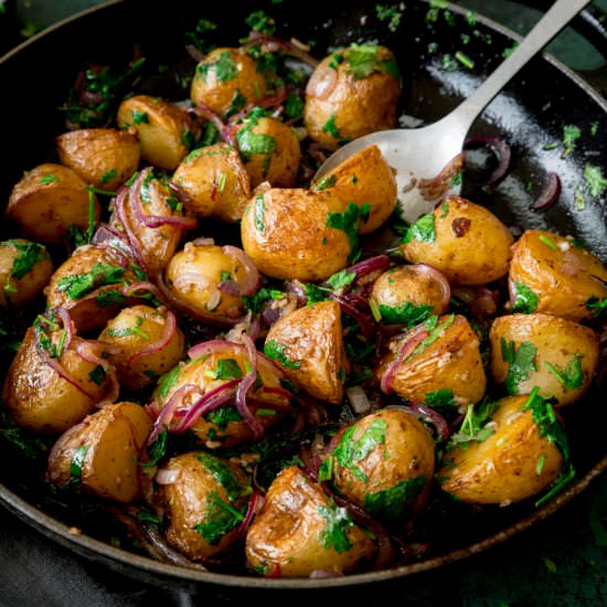 Garlic and Coriander Potatoes - Recipe photo by KitchenSanctuary