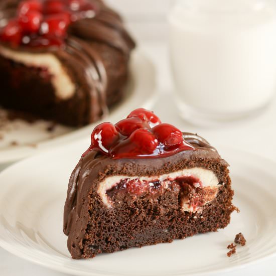 Cherry Cheesecake Chocolate Bundt - Recipe photo by thisbakinglifeblog