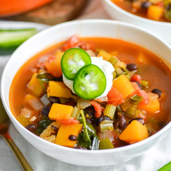 Butternut Squash Black Bean Soup - Recipe photo by earthly provisions