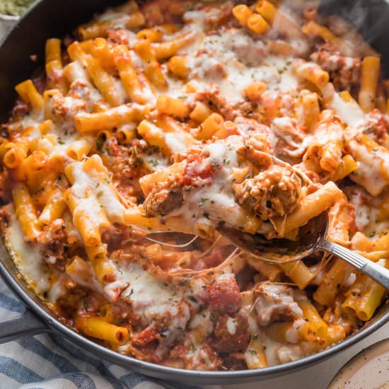 Skillet Baked Ziti - Recipe photo by nourishandfete