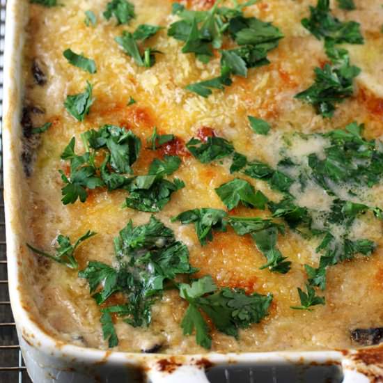 Potato, mushroom & miso gratin - Recipe photo by Food Gal
