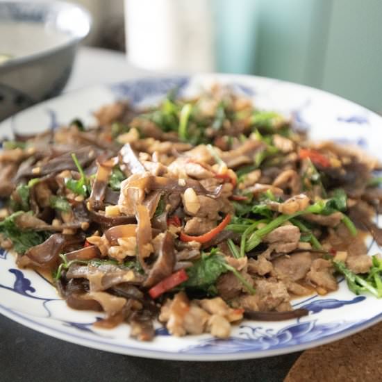 Pork strips and cilantro stir-fry - Recipe photo by foodmakesmehappy