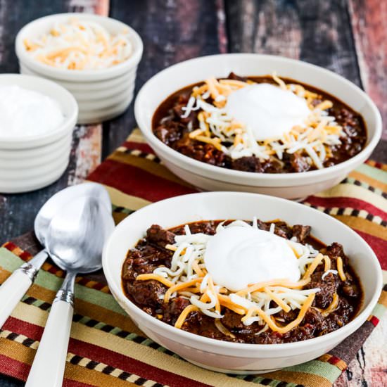 All-Beef Instant Pot Keto Chili - Recipe photo by kalynskitchen