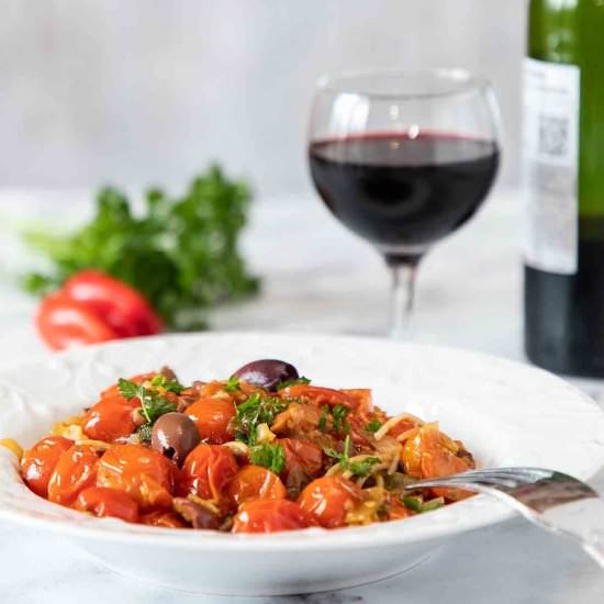 Cherry Tomato Pasta Puttanesca - Recipe photo by iwilkerson