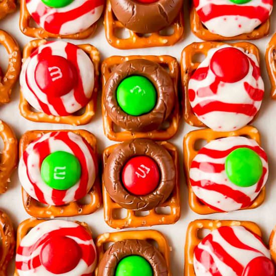 Pretzel Hershey M&M Bites - Recipe photo by apaigeofpositivity