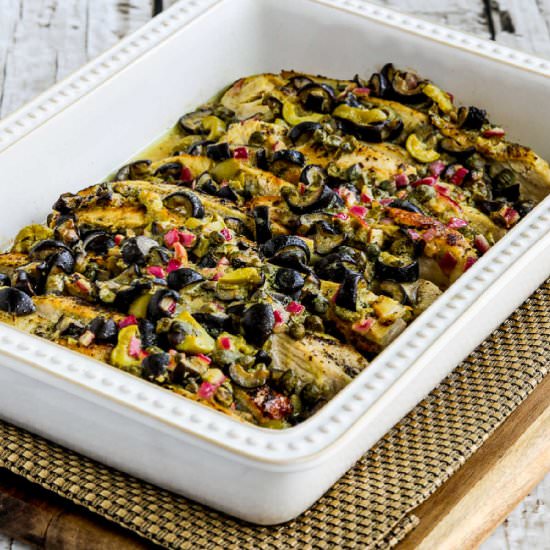 Chicken with Olives and Capers - Recipe photo by kalynskitchen