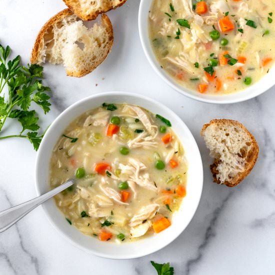 Creamy Orzo Chicken Soup - Recipe photo by freshapron