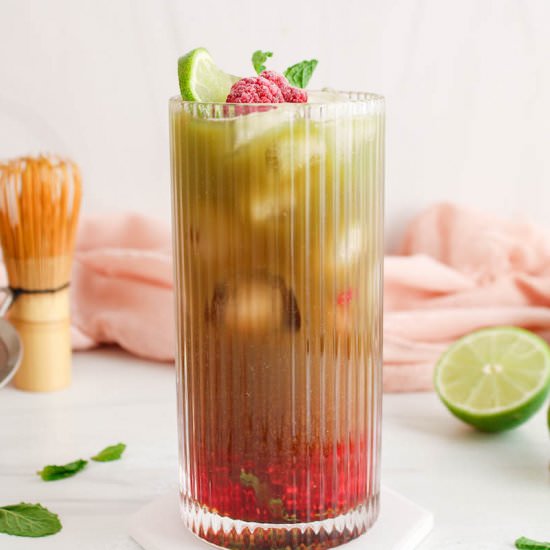 Raspberry Matcha Mocktail - Recipe photo by plantbasedjess