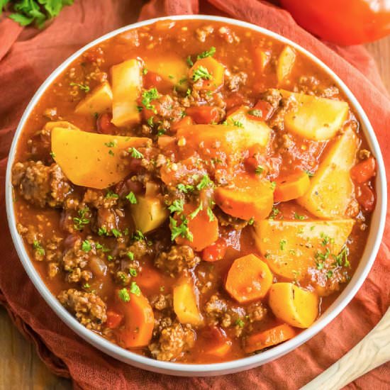 Poor Man’s Stew - Recipe photo by OnMyKidsPlate