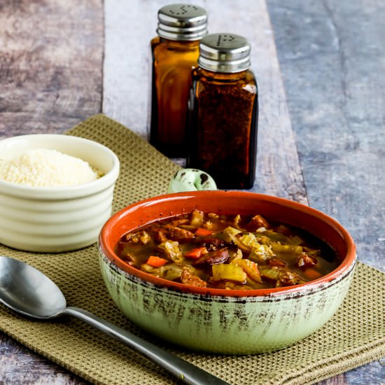 Sausage and Cabbage Soup - Recipe photo by kalynskitchen