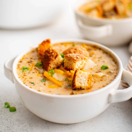 Cheeseburger Soup - Recipe photo by theforkedspoon