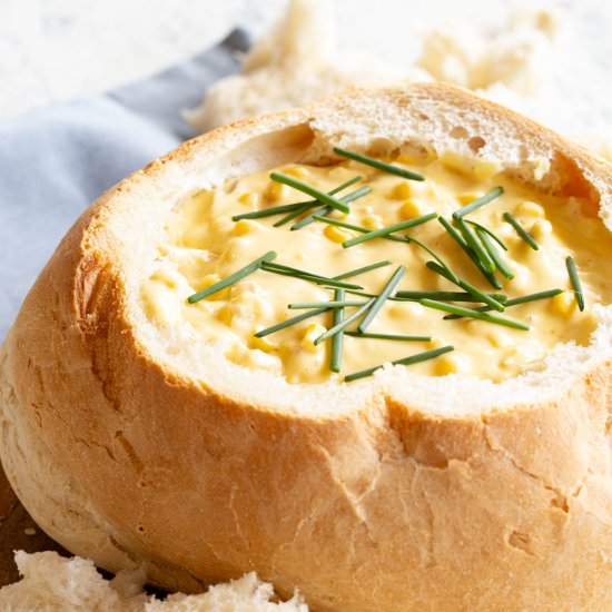 Creamy Chicken & Corn Cob Loaf Dip - Recipe photo by Wandercooks