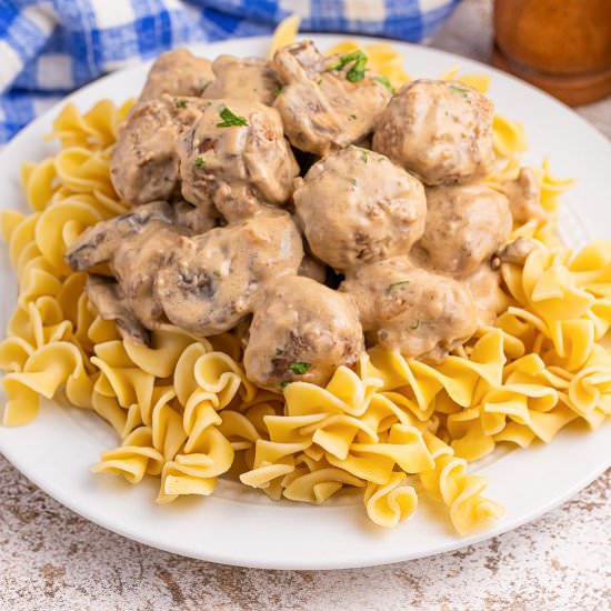 Slow Cooker Meatball Stroganoff - Recipe photo by OnMyKidsPlate