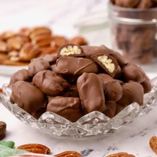 Homemade Chocolate Covered Pecans - Recipe photo by Grits and Pinecones