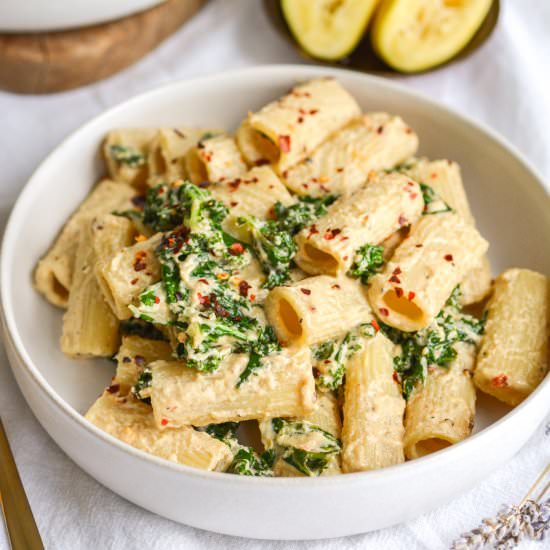 Tahini Pasta with Kale - Recipe photo by earthly provisions