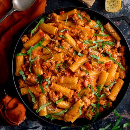 Spicy Sausage Rigatoni - Recipe photo by KitchenSanctuary