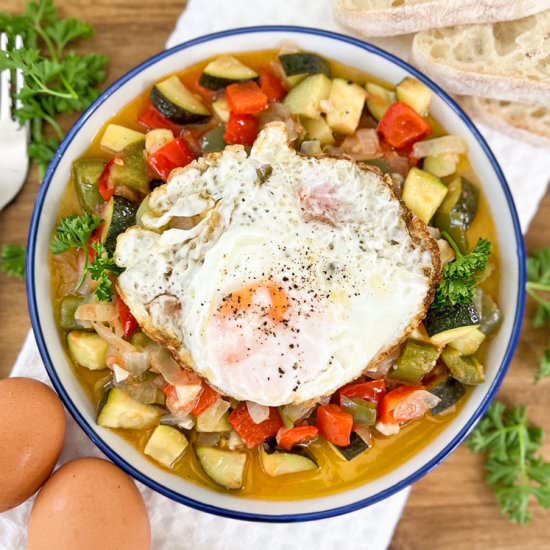 Catalan Ratatouille with Eggs - Recipe photo by Spain on a Fork