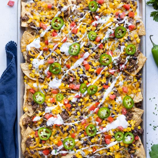 Loaded Sheet Pan Nachos - Recipe photo by Evolving Table Food
