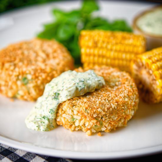 Crab Cakes with Fennel and Chives - Recipe photo by Brian Jones