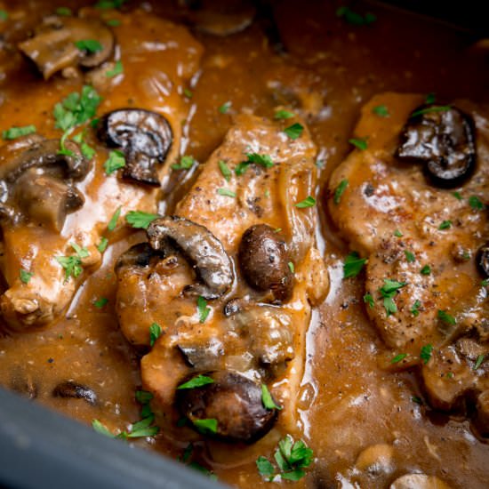 Slow Cooker Smothered Pork Chops - Recipe photo by KitchenSanctuary