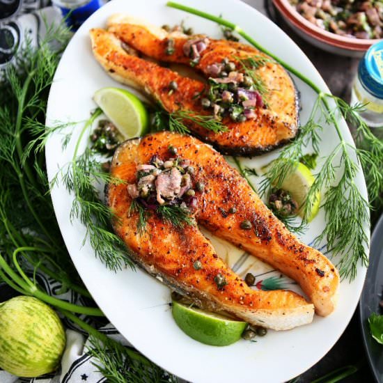 Salmon Steaks with Caper and Anchov - Recipe photo by angiesrecipes