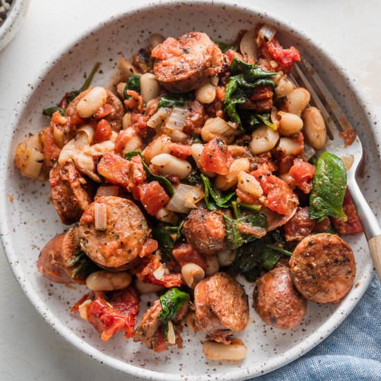 Chicken Sausage White Bean Skillet - Recipe photo by nourishandfete