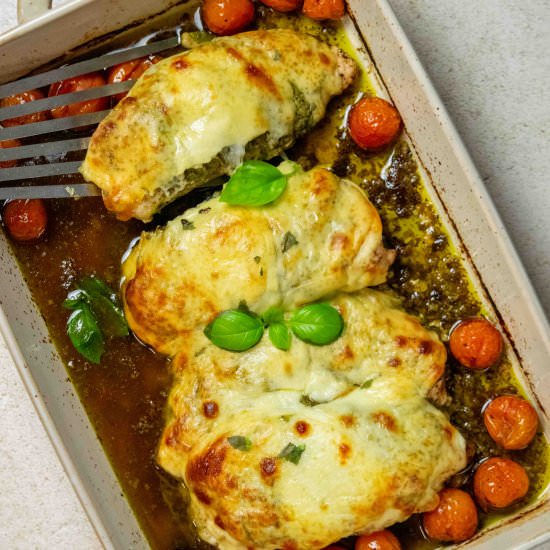 One Pan Baked Chicken with Pesto - Recipe photo by JawnsICooked