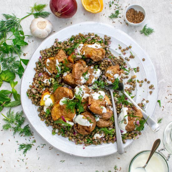 Crispy Smashed Potatoes w/ Lentils - Recipe photo by theflexitarian