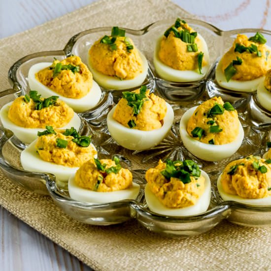 Spicy Deviled Eggs - Recipe photo by kalynskitchen
