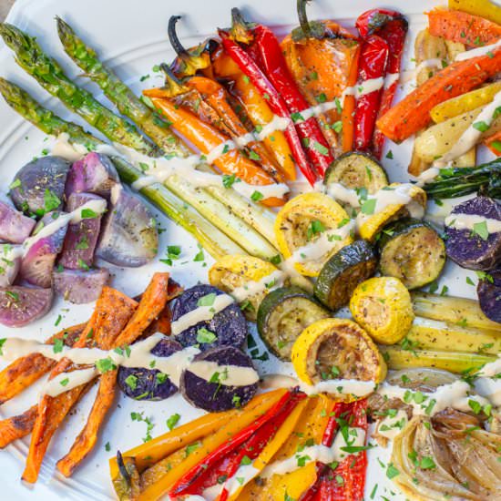 roasted vegetables tahini drizzle - Recipe photo by a zest for life