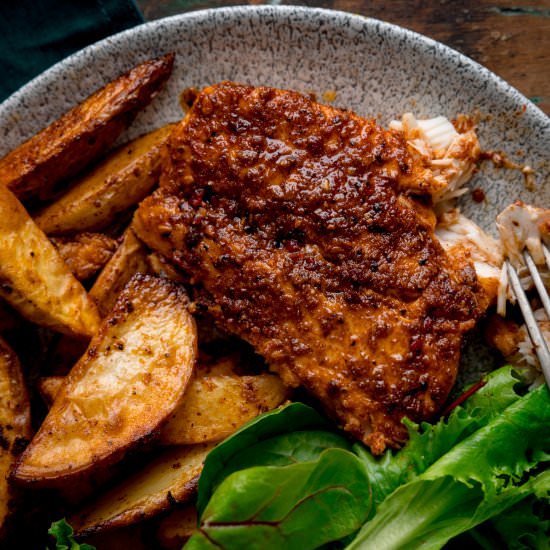 Cajun Cod with Smoky Potato Wedges - Recipe photo by KitchenSanctuary