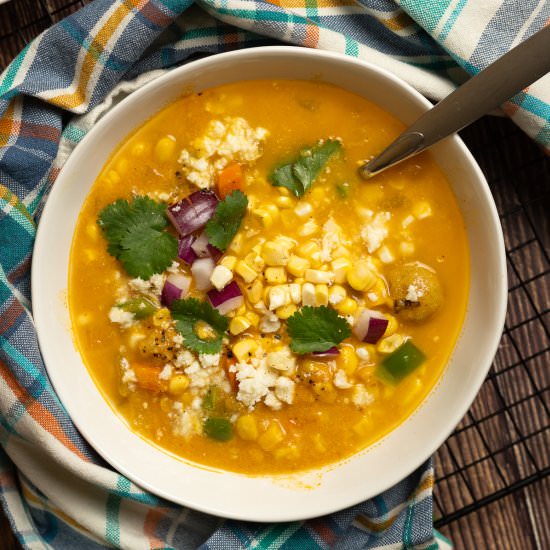 Pumpkin Poblano Corn Chowder - Recipe photo by Parsley and Parm