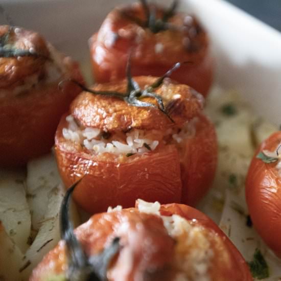 Italian Rice Stuffed Tomatoes - Recipe photo by foodmakesmehappy