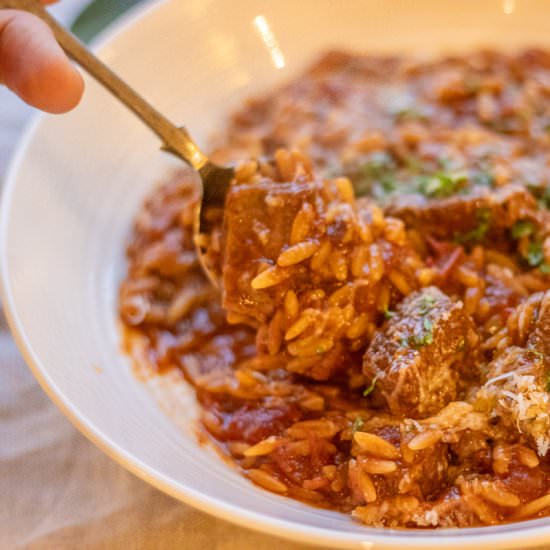 Youvetsi – Greek Beef and Orzo Stew - Recipe photo by Cooking Gorgeous