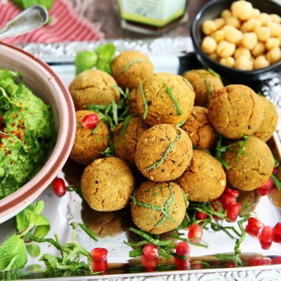 Falafel with Green Pea Hummus - Recipe photo by angiesrecipes