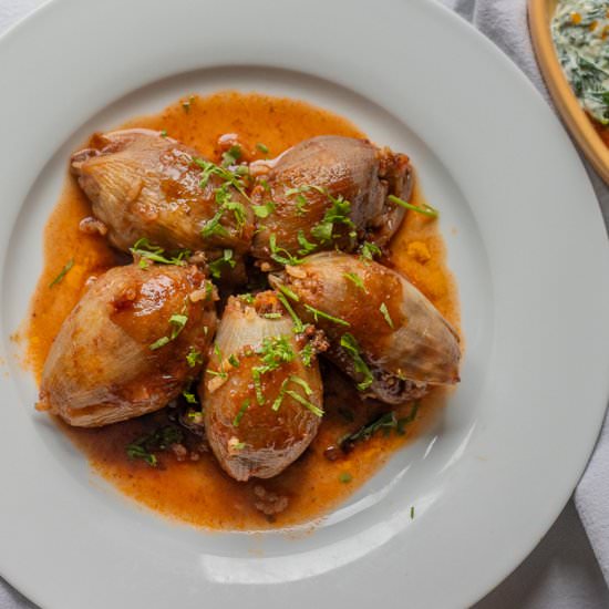 Rice and Meat Stuffed Onions - Recipe photo by Cooking Gorgeous