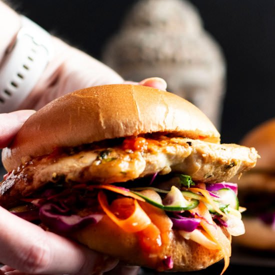 Healthy Thai Chicken Burgers - Recipe photo by EatAndThriveKitchen