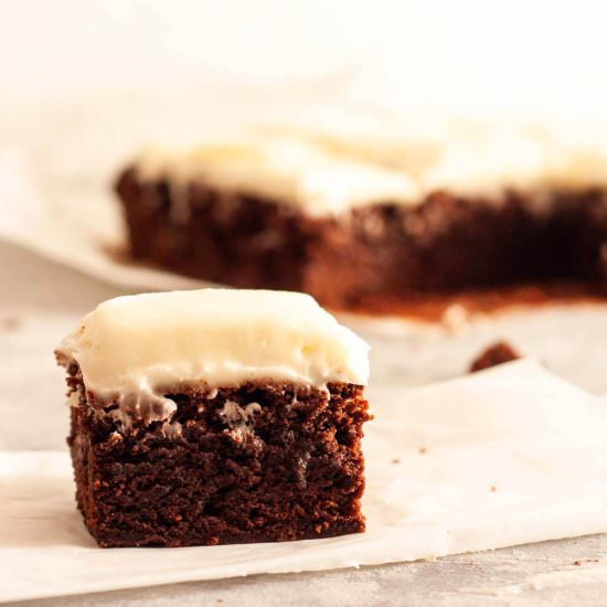 Brownies with Cream Cheese Frosting - Recipe photo by PastryWishes