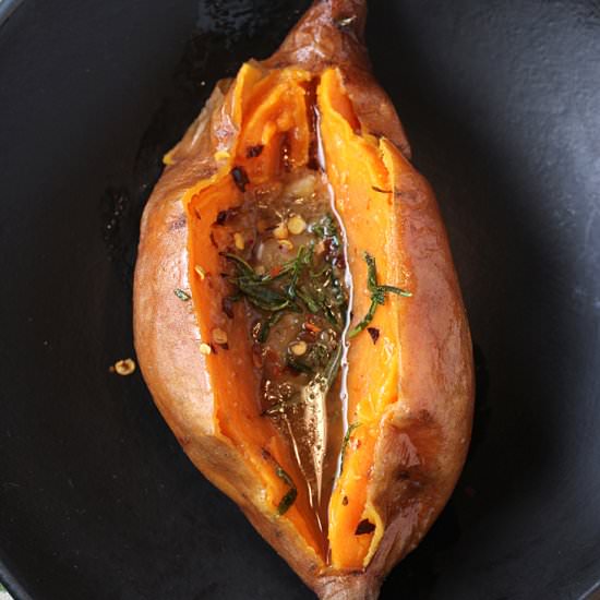 Bourbon-miso buttered sweet potato - Recipe photo by Food Gal
